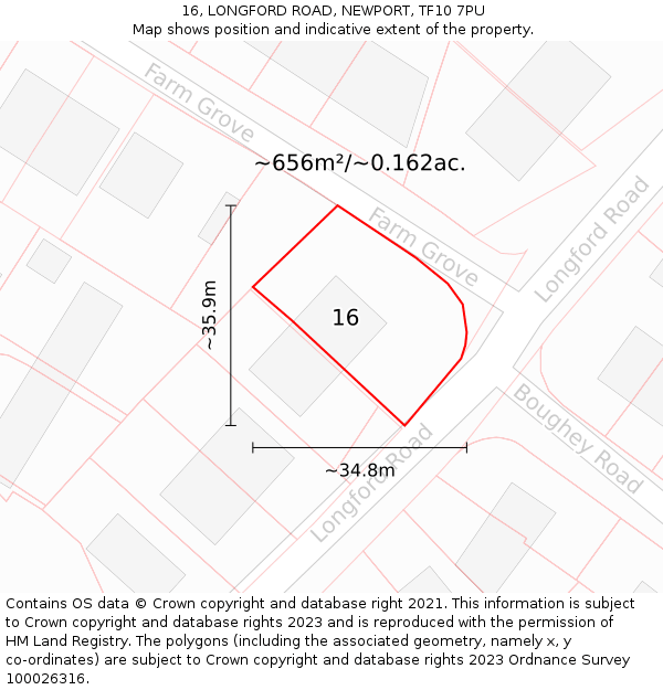 16, LONGFORD ROAD, NEWPORT, TF10 7PU: Plot and title map