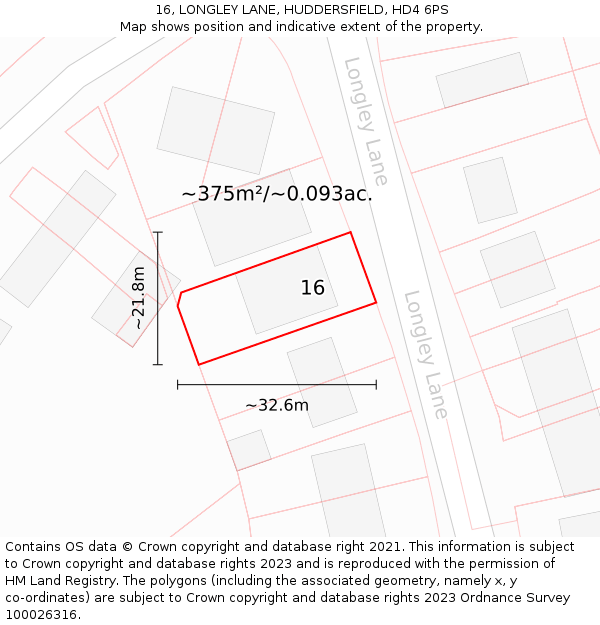 16, LONGLEY LANE, HUDDERSFIELD, HD4 6PS: Plot and title map