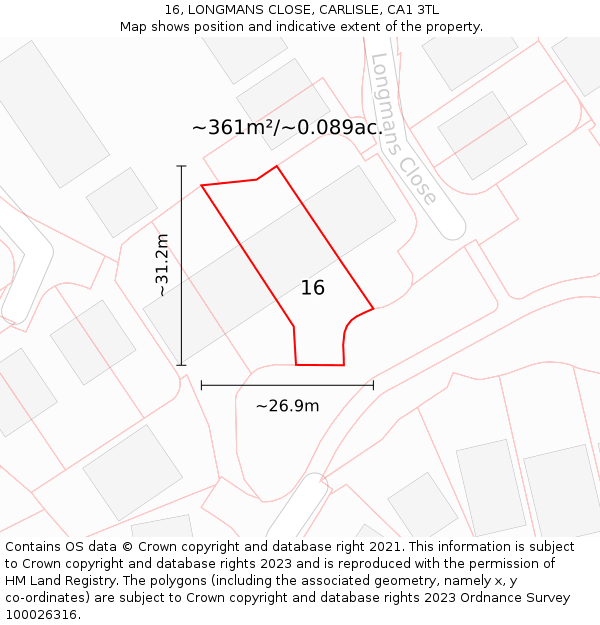 16, LONGMANS CLOSE, CARLISLE, CA1 3TL: Plot and title map