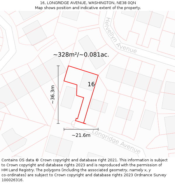 16, LONGRIDGE AVENUE, WASHINGTON, NE38 0QN: Plot and title map