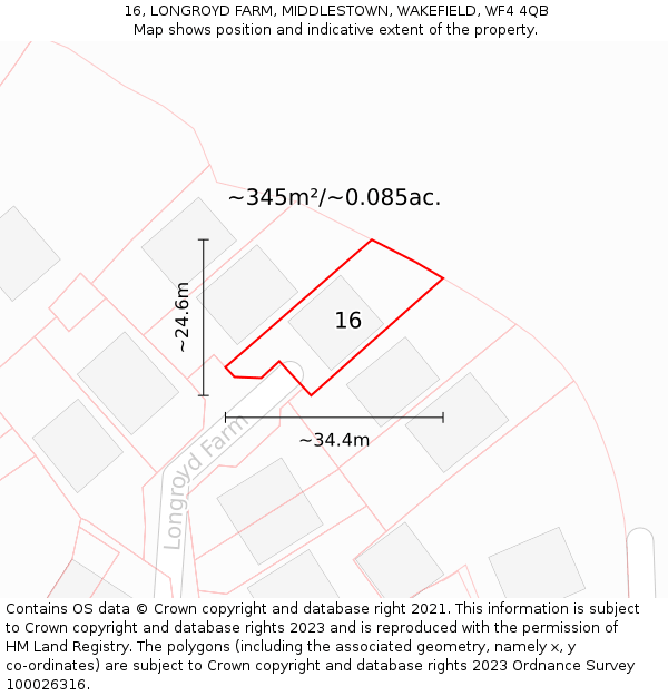 16, LONGROYD FARM, MIDDLESTOWN, WAKEFIELD, WF4 4QB: Plot and title map