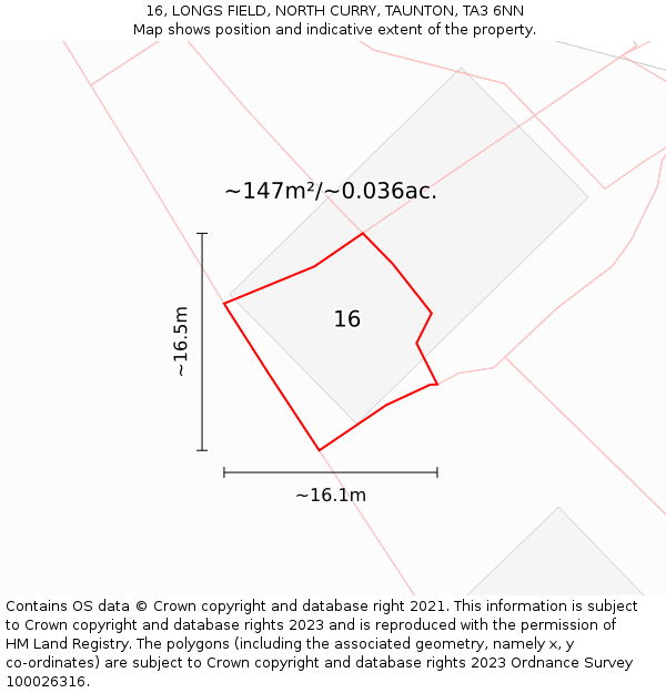 16, LONGS FIELD, NORTH CURRY, TAUNTON, TA3 6NN: Plot and title map