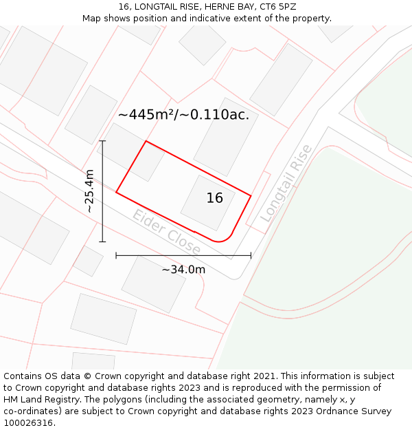 16, LONGTAIL RISE, HERNE BAY, CT6 5PZ: Plot and title map