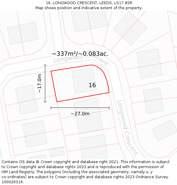 16, LONGWOOD CRESCENT, LEEDS, LS17 8SR: Plot and title map