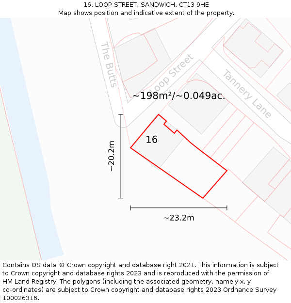 16, LOOP STREET, SANDWICH, CT13 9HE: Plot and title map