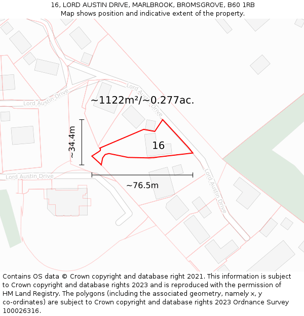 16, LORD AUSTIN DRIVE, MARLBROOK, BROMSGROVE, B60 1RB: Plot and title map