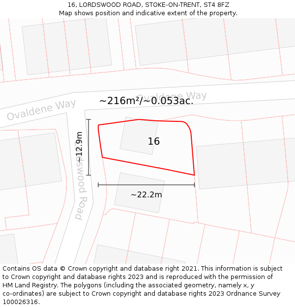 16, LORDSWOOD ROAD, STOKE-ON-TRENT, ST4 8FZ: Plot and title map