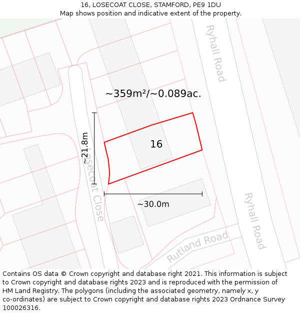 16, LOSECOAT CLOSE, STAMFORD, PE9 1DU: Plot and title map