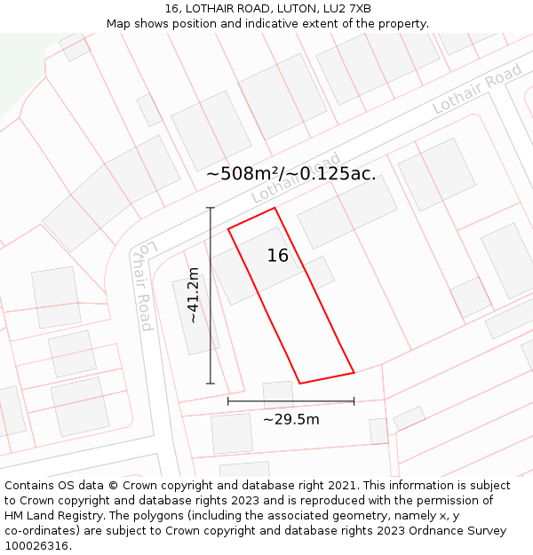 16, LOTHAIR ROAD, LUTON, LU2 7XB: Plot and title map