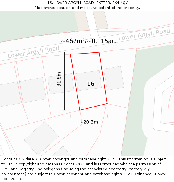 16, LOWER ARGYLL ROAD, EXETER, EX4 4QY: Plot and title map