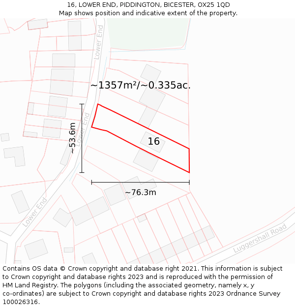 16, LOWER END, PIDDINGTON, BICESTER, OX25 1QD: Plot and title map