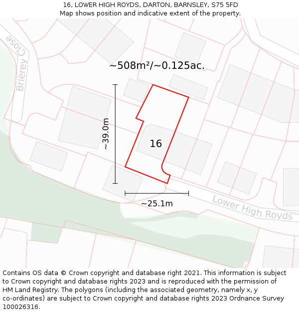 16, LOWER HIGH ROYDS, DARTON, BARNSLEY, S75 5FD: Plot and title map