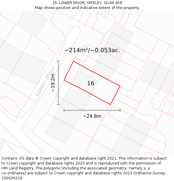 16, LOWER MOOR, YATELEY, GU46 6HF: Plot and title map