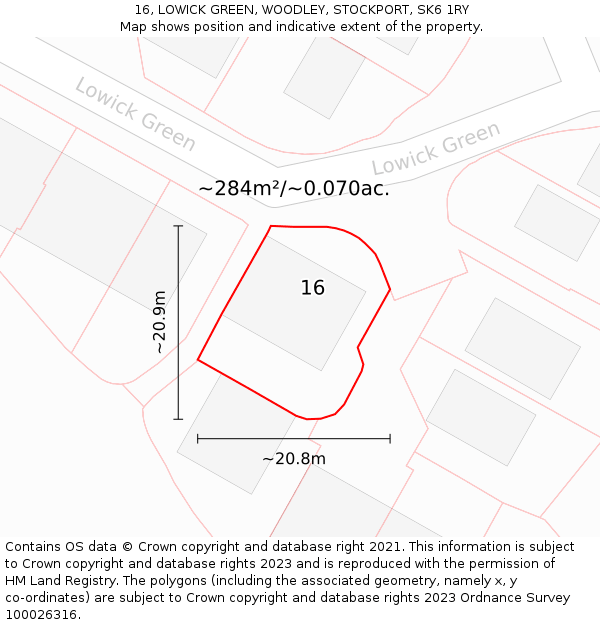 16, LOWICK GREEN, WOODLEY, STOCKPORT, SK6 1RY: Plot and title map