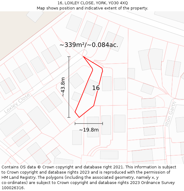 16, LOXLEY CLOSE, YORK, YO30 4XQ: Plot and title map