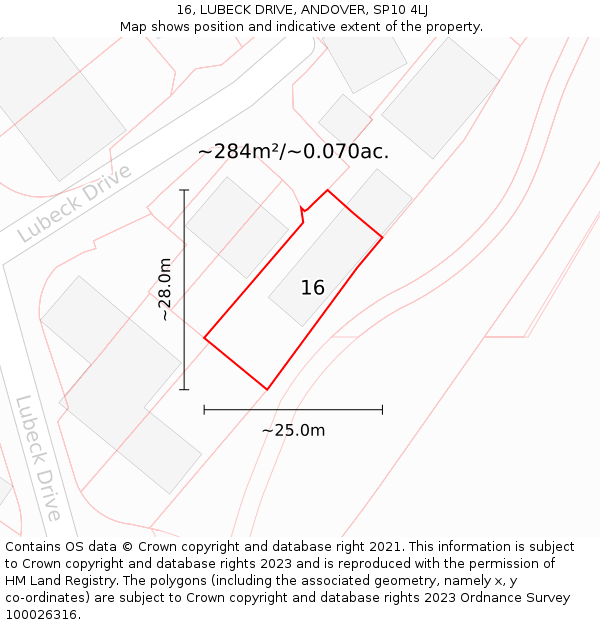 16, LUBECK DRIVE, ANDOVER, SP10 4LJ: Plot and title map