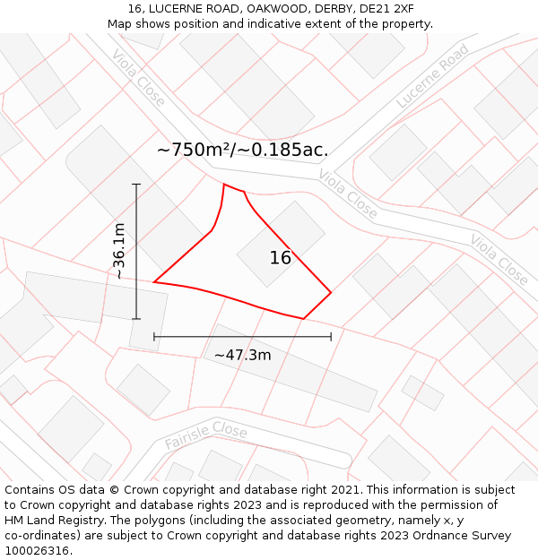 16, LUCERNE ROAD, OAKWOOD, DERBY, DE21 2XF: Plot and title map