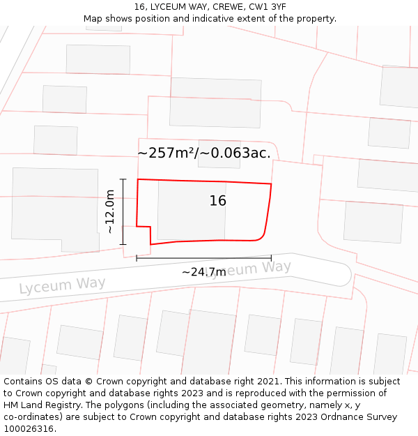 16, LYCEUM WAY, CREWE, CW1 3YF: Plot and title map