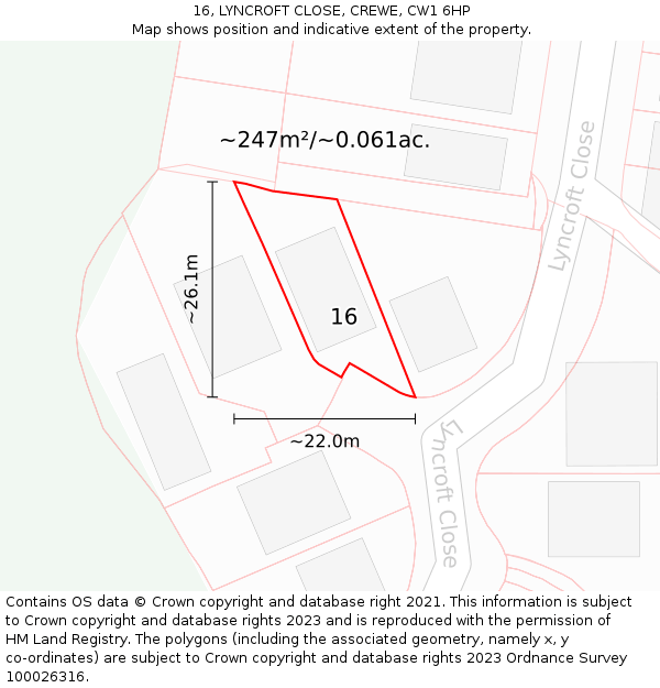 16, LYNCROFT CLOSE, CREWE, CW1 6HP: Plot and title map