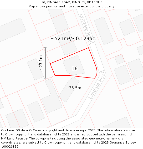 16, LYNDALE ROAD, BINGLEY, BD16 3HE: Plot and title map