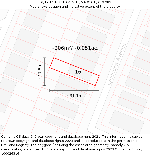 16, LYNDHURST AVENUE, MARGATE, CT9 2PS: Plot and title map