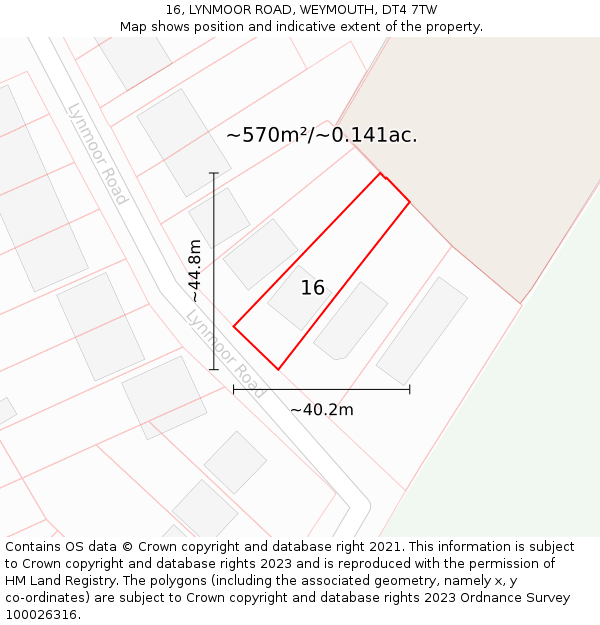 16, LYNMOOR ROAD, WEYMOUTH, DT4 7TW: Plot and title map