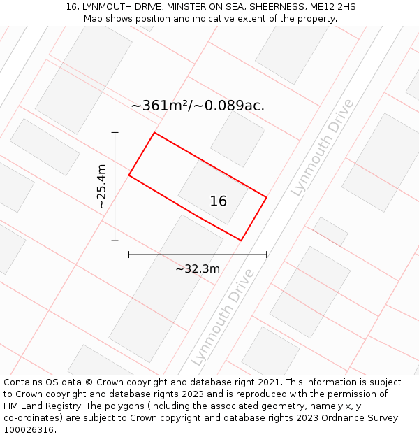 16, LYNMOUTH DRIVE, MINSTER ON SEA, SHEERNESS, ME12 2HS: Plot and title map