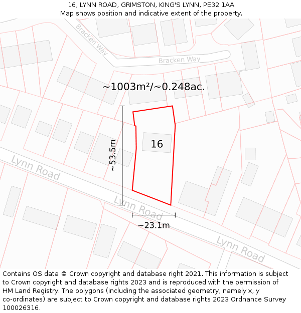 16, LYNN ROAD, GRIMSTON, KING'S LYNN, PE32 1AA: Plot and title map