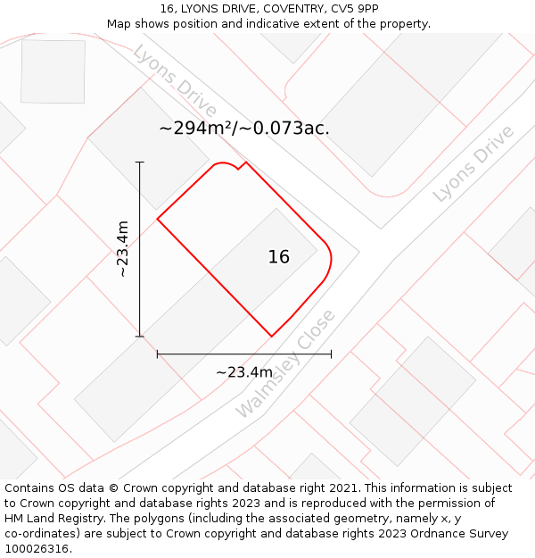 16, LYONS DRIVE, COVENTRY, CV5 9PP: Plot and title map