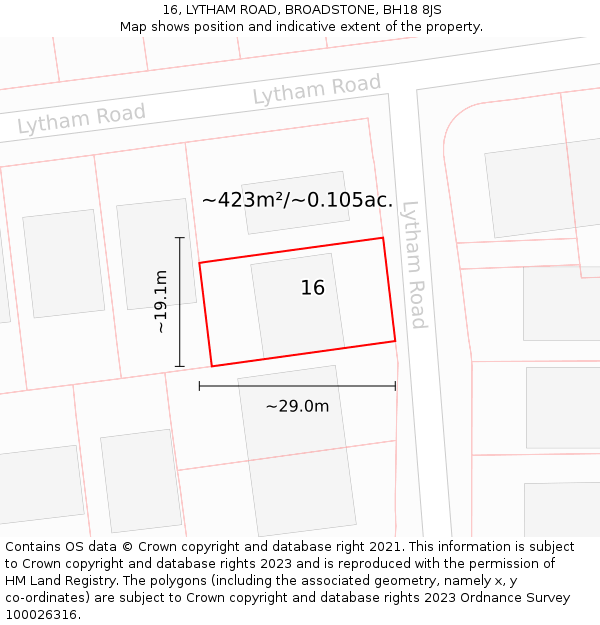 16, LYTHAM ROAD, BROADSTONE, BH18 8JS: Plot and title map