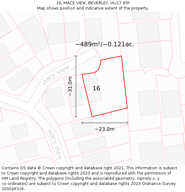 16, MACE VIEW, BEVERLEY, HU17 8YP: Plot and title map