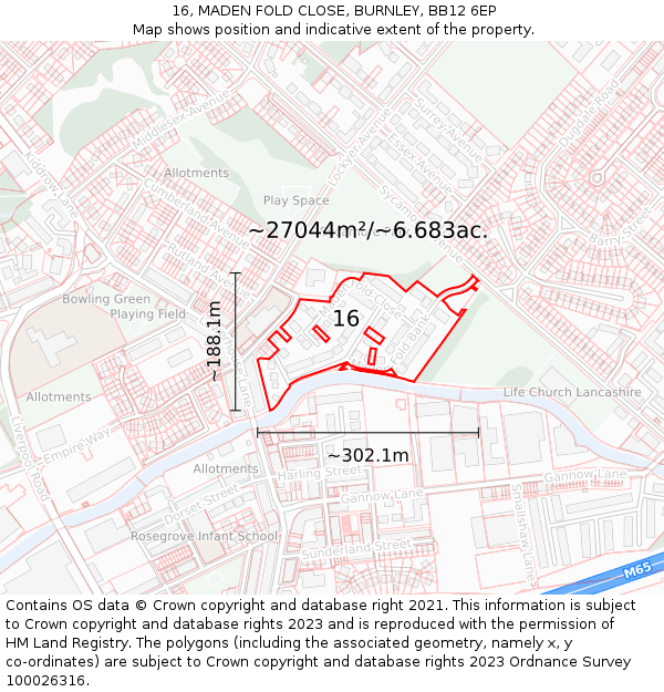 16, MADEN FOLD CLOSE, BURNLEY, BB12 6EP: Plot and title map