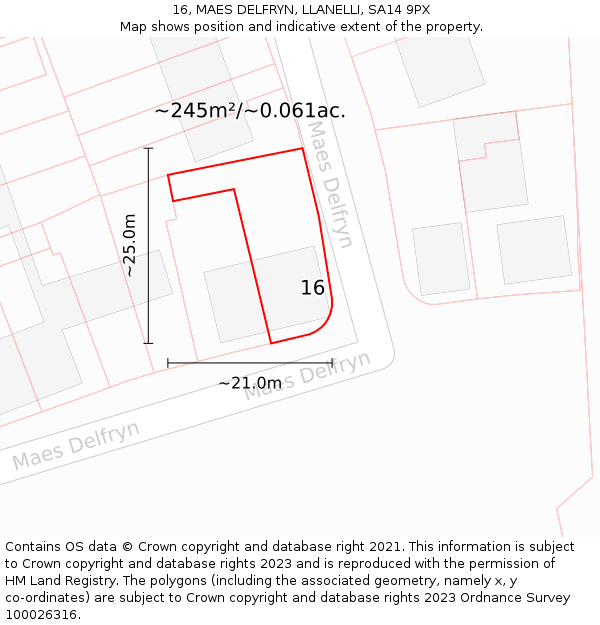 16, MAES DELFRYN, LLANELLI, SA14 9PX: Plot and title map