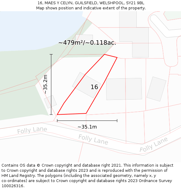 16, MAES Y CELYN, GUILSFIELD, WELSHPOOL, SY21 9BL: Plot and title map