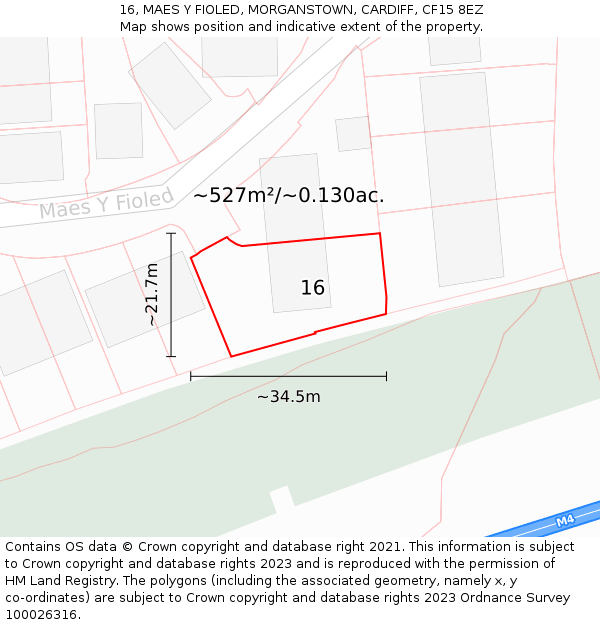 16, MAES Y FIOLED, MORGANSTOWN, CARDIFF, CF15 8EZ: Plot and title map