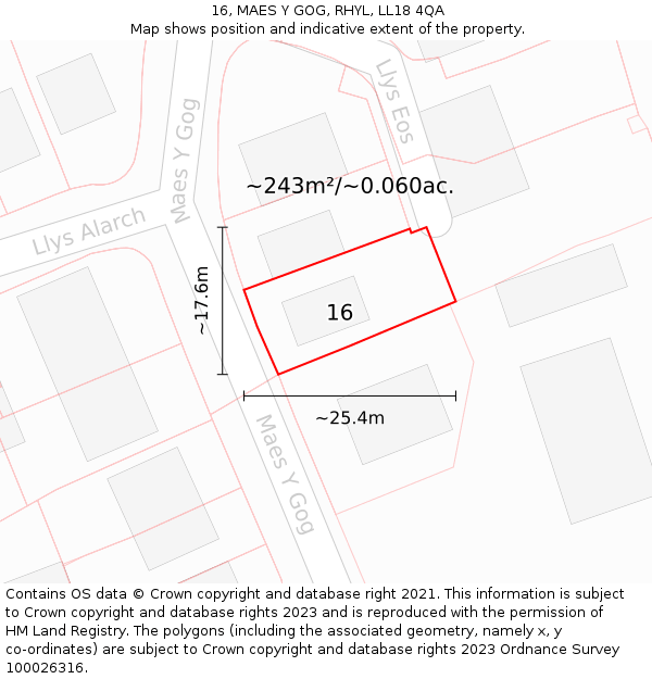 16, MAES Y GOG, RHYL, LL18 4QA: Plot and title map