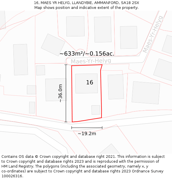 16, MAES YR HELYG, LLANDYBIE, AMMANFORD, SA18 2SX: Plot and title map