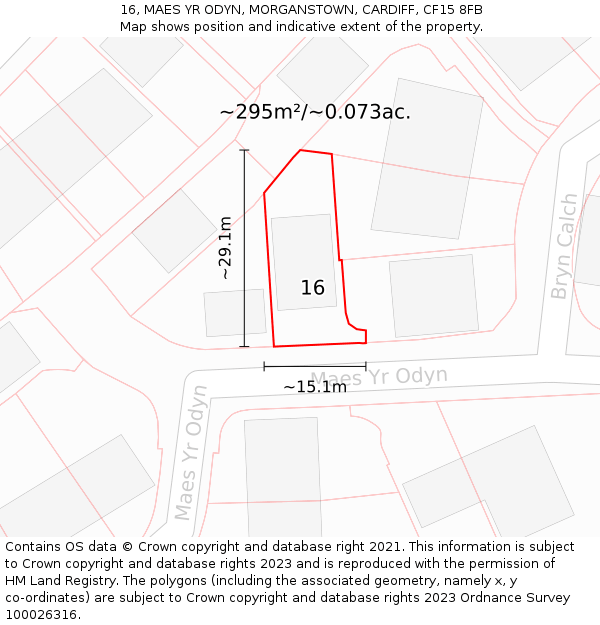 16, MAES YR ODYN, MORGANSTOWN, CARDIFF, CF15 8FB: Plot and title map