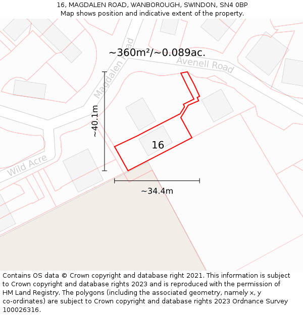 16, MAGDALEN ROAD, WANBOROUGH, SWINDON, SN4 0BP: Plot and title map