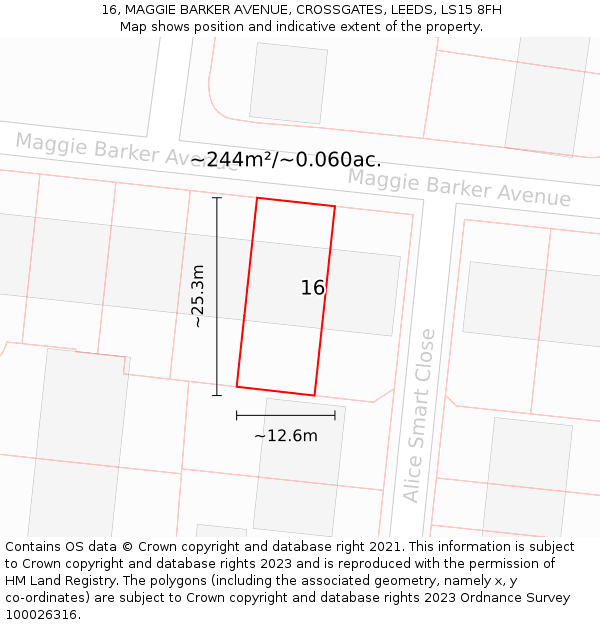 16, MAGGIE BARKER AVENUE, CROSSGATES, LEEDS, LS15 8FH: Plot and title map