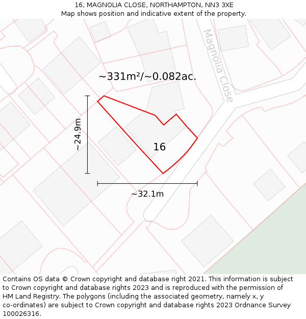 16, MAGNOLIA CLOSE, NORTHAMPTON, NN3 3XE: Plot and title map