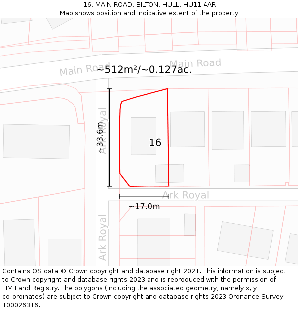 16, MAIN ROAD, BILTON, HULL, HU11 4AR: Plot and title map