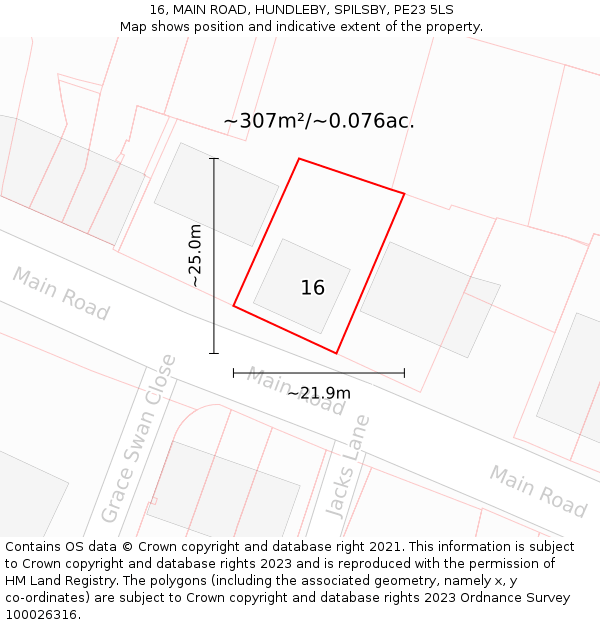 16, MAIN ROAD, HUNDLEBY, SPILSBY, PE23 5LS: Plot and title map