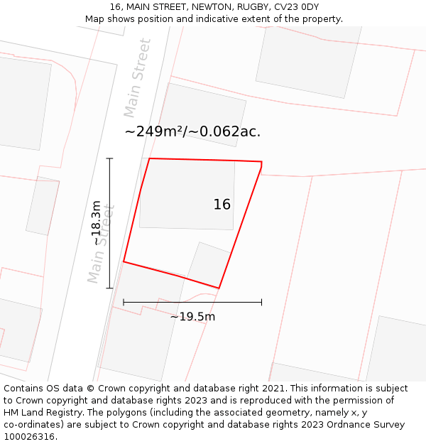 16, MAIN STREET, NEWTON, RUGBY, CV23 0DY: Plot and title map