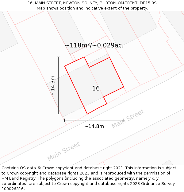 16, MAIN STREET, NEWTON SOLNEY, BURTON-ON-TRENT, DE15 0SJ: Plot and title map