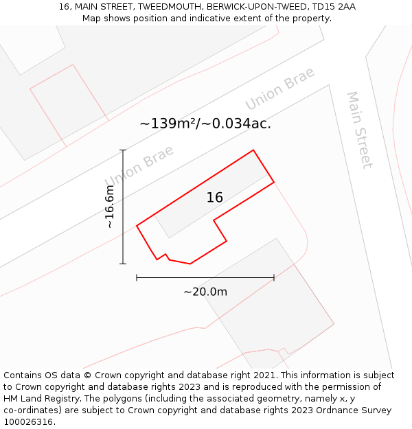 16, MAIN STREET, TWEEDMOUTH, BERWICK-UPON-TWEED, TD15 2AA: Plot and title map