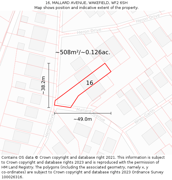 16, MALLARD AVENUE, WAKEFIELD, WF2 6SH: Plot and title map