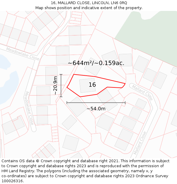 16, MALLARD CLOSE, LINCOLN, LN6 0RQ: Plot and title map