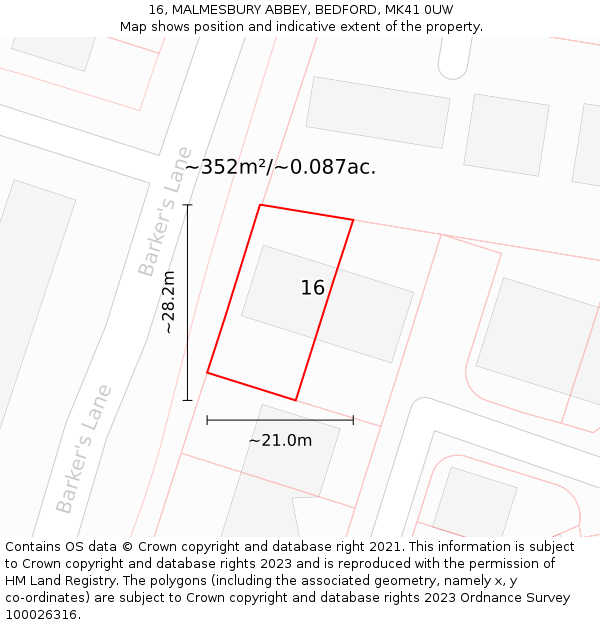 16, MALMESBURY ABBEY, BEDFORD, MK41 0UW: Plot and title map