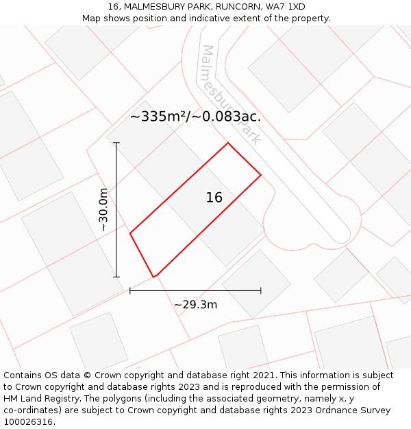 16, MALMESBURY PARK, RUNCORN, WA7 1XD: Plot and title map